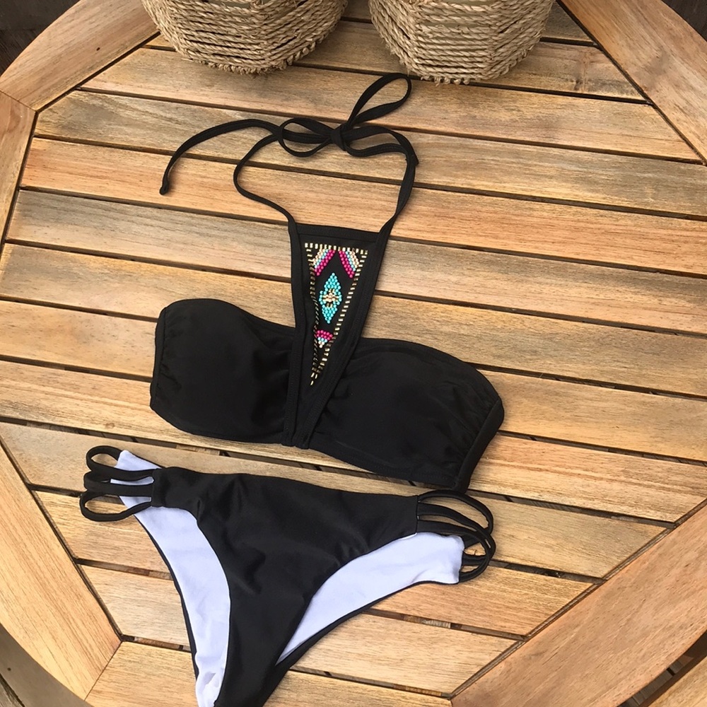 Black Beaded Bikini Set